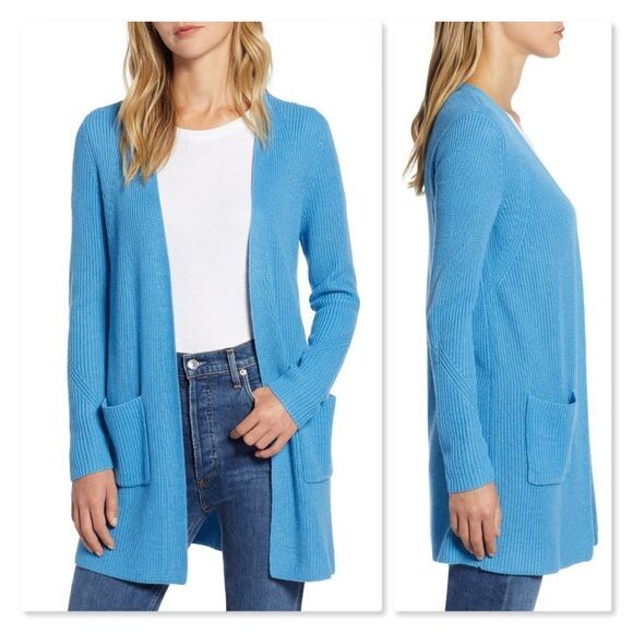 Halogen Long Ribbed Cardigan sz Small in Blue - Picture 1 of 8